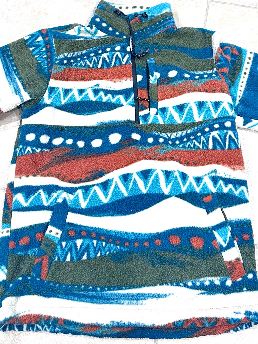 Billabong Men's Multicolor Patterned Fleece Pullover - Blue, Red, White, Green